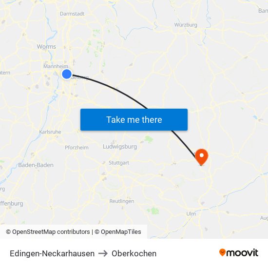 Edingen-Neckarhausen to Oberkochen map