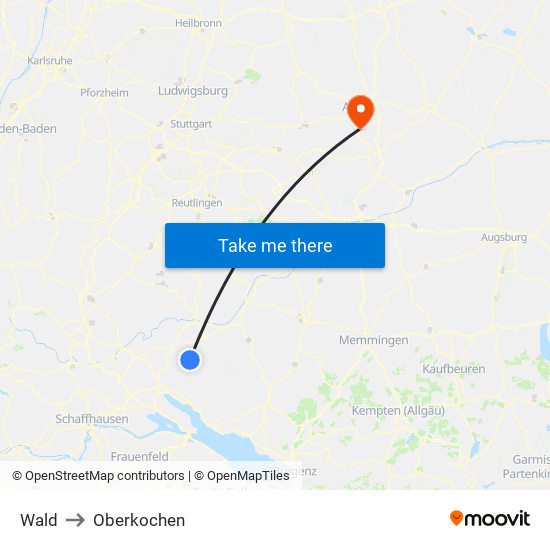 Wald to Oberkochen map