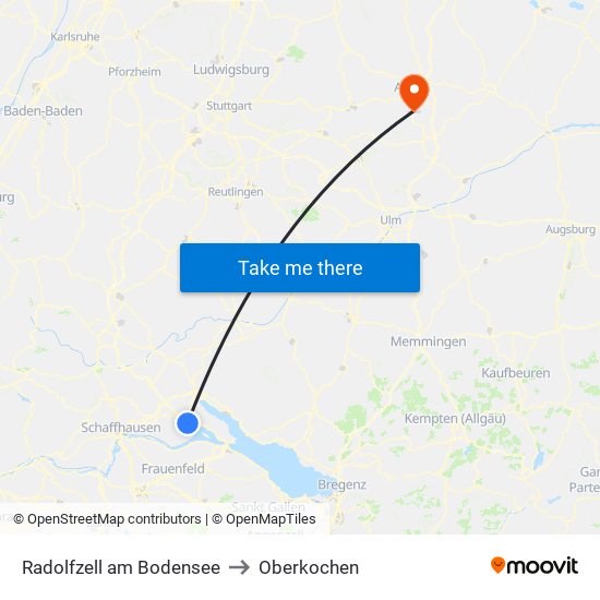 Radolfzell am Bodensee to Oberkochen map