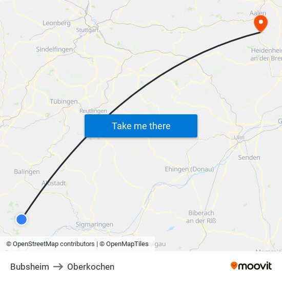 Bubsheim to Oberkochen map