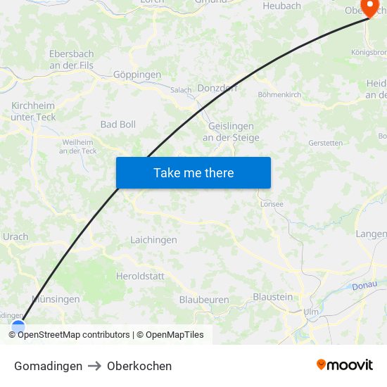 Gomadingen to Oberkochen map