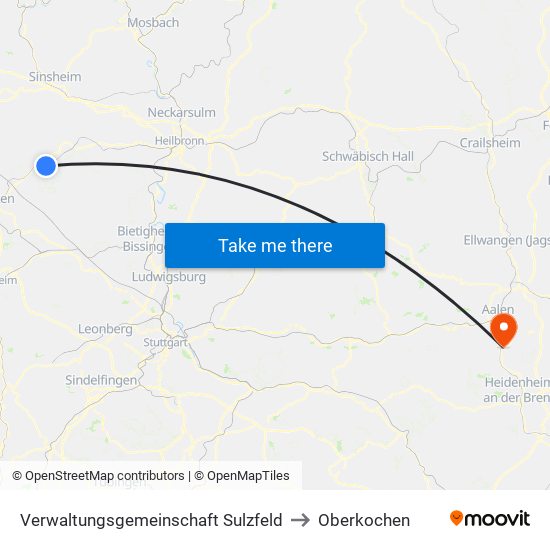 Verwaltungsgemeinschaft Sulzfeld to Oberkochen map