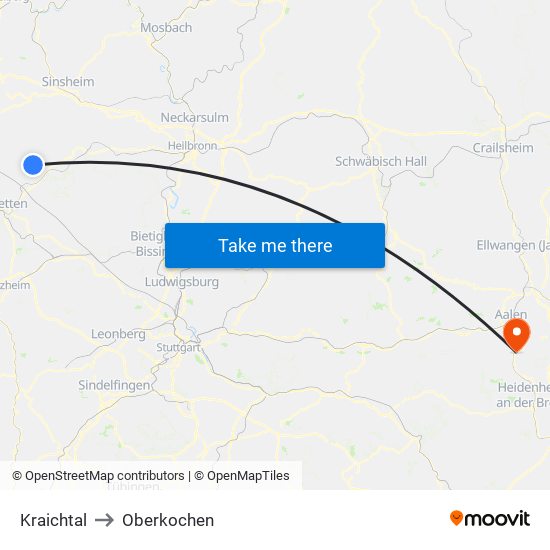 Kraichtal to Oberkochen map