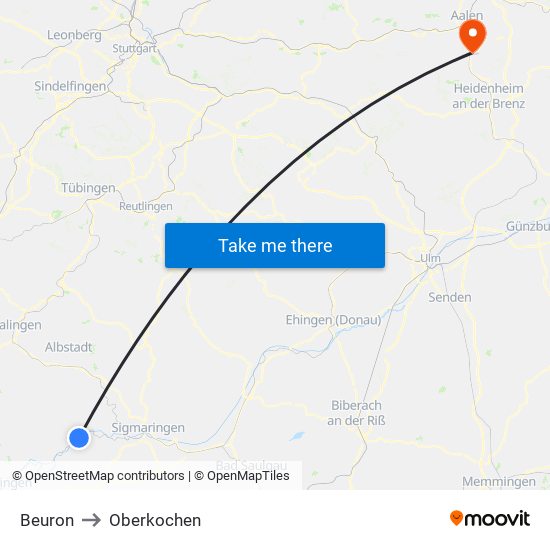 Beuron to Oberkochen map