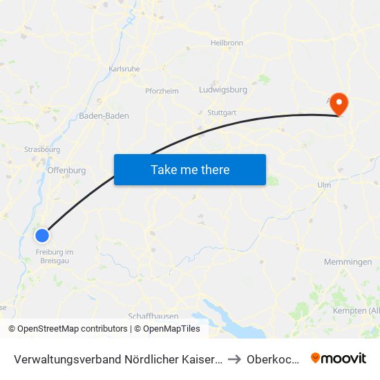 Verwaltungsverband Nördlicher Kaiserstuhl to Oberkochen map