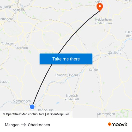 Mengen to Oberkochen map
