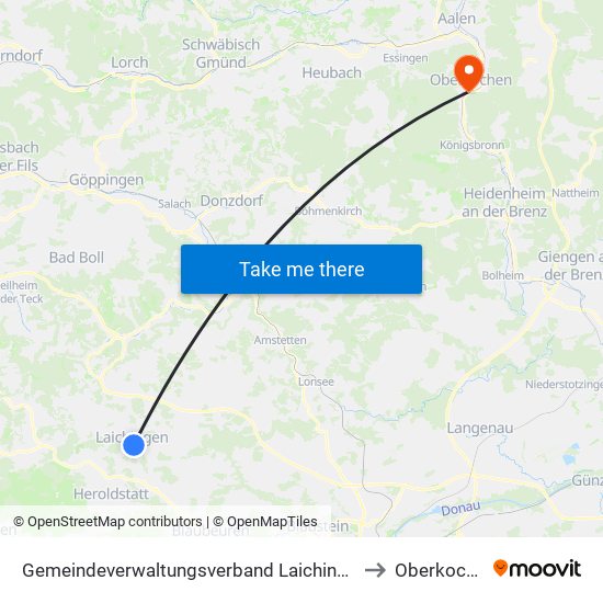 Gemeindeverwaltungsverband Laichinger Alb to Oberkochen map
