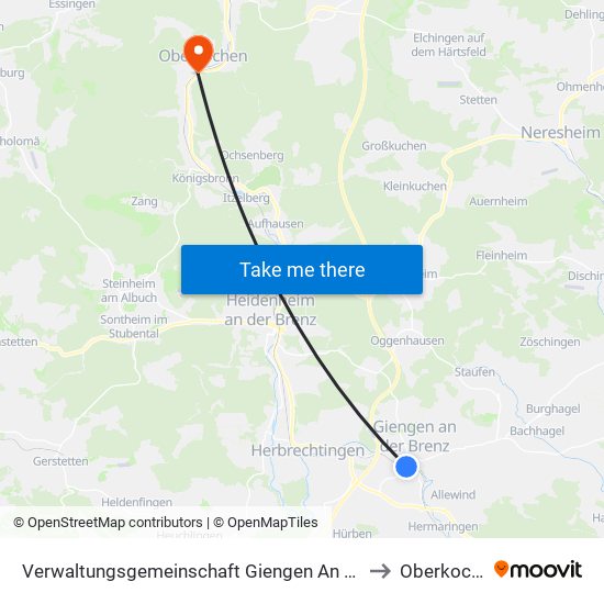 Verwaltungsgemeinschaft Giengen An Der Brenz to Oberkochen map