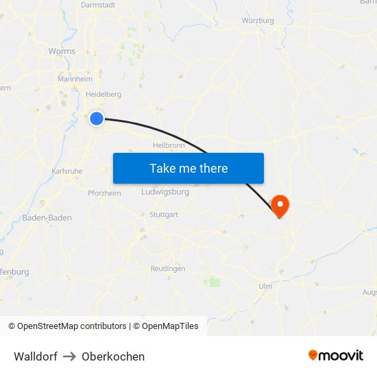 Walldorf to Oberkochen map