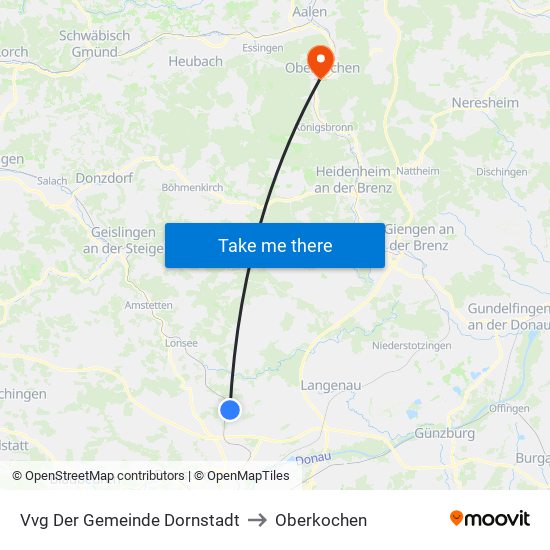 Vvg Der Gemeinde Dornstadt to Oberkochen map