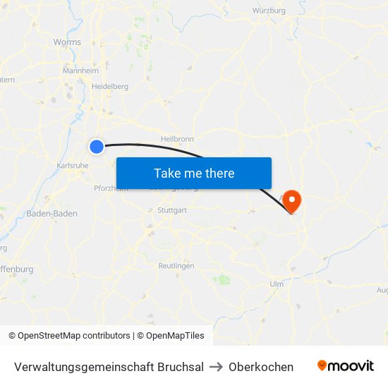 Verwaltungsgemeinschaft Bruchsal to Oberkochen map