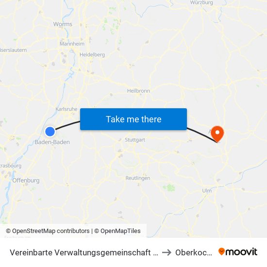 Vereinbarte Verwaltungsgemeinschaft Rastatt to Oberkochen map