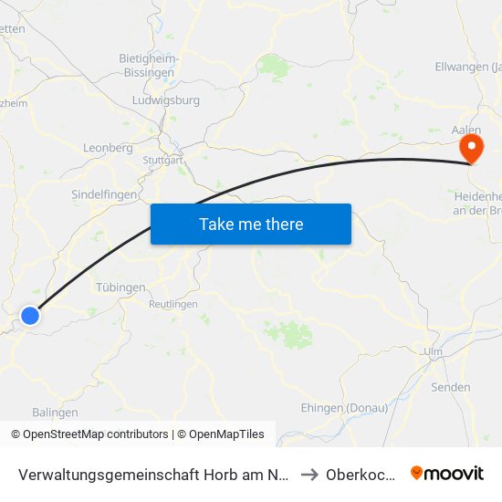 Verwaltungsgemeinschaft Horb am Neckar to Oberkochen map