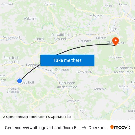 Gemeindeverwaltungsverband Raum Bad Boll to Oberkochen map