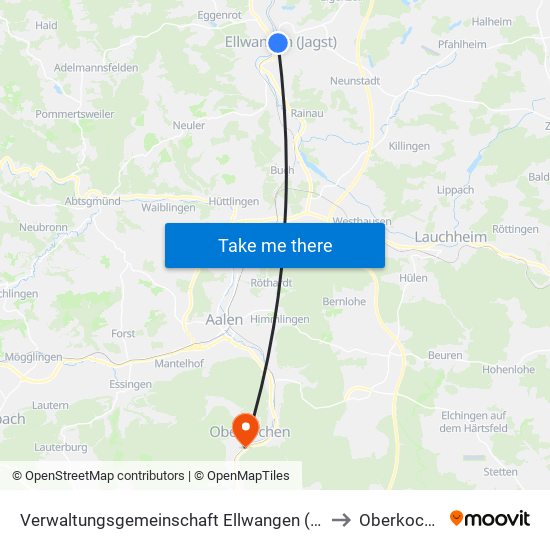 Verwaltungsgemeinschaft Ellwangen (Jagst) to Oberkochen map