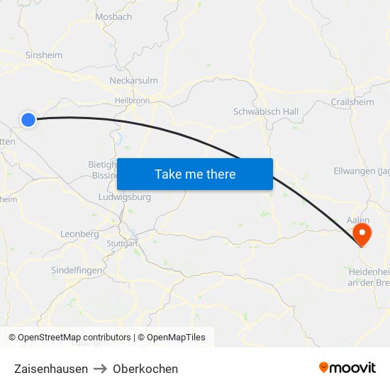 Zaisenhausen to Oberkochen map