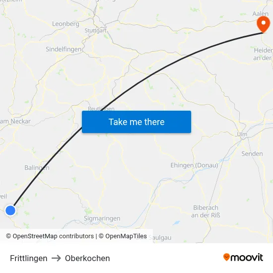 Frittlingen to Oberkochen map