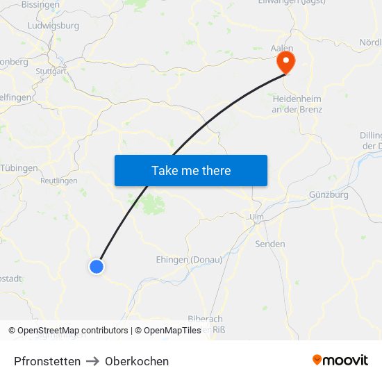 Pfronstetten to Oberkochen map