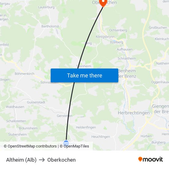 Altheim (Alb) to Oberkochen map