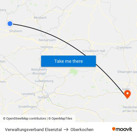 Verwaltungsverband Elsenztal to Oberkochen map