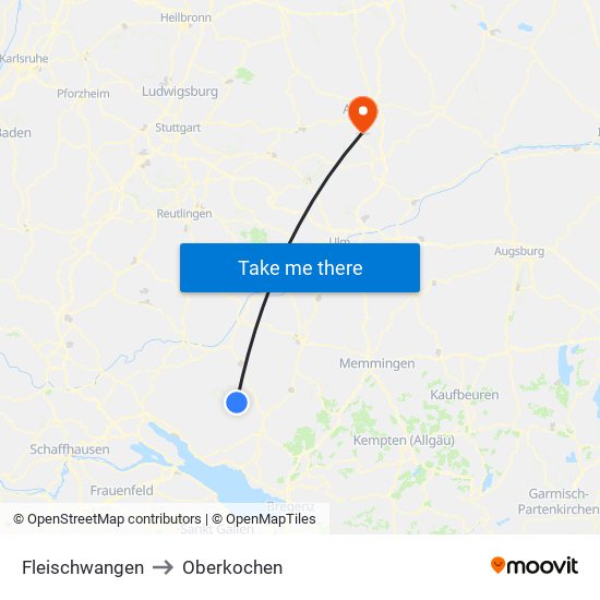 Fleischwangen to Oberkochen map