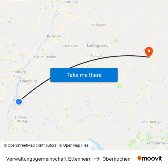 Verwaltungsgemeinschaft Ettenheim to Oberkochen map