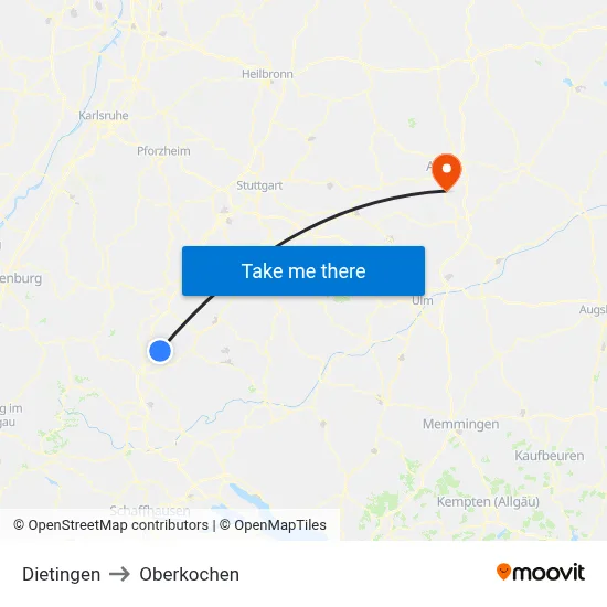 Dietingen to Oberkochen map