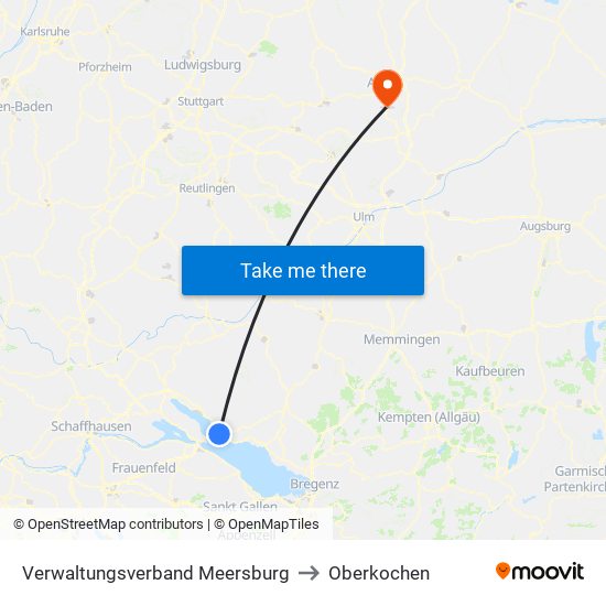 Verwaltungsverband Meersburg to Oberkochen map