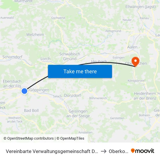 Vereinbarte Verwaltungsgemeinschaft Der Stadt Uhingen to Oberkochen map