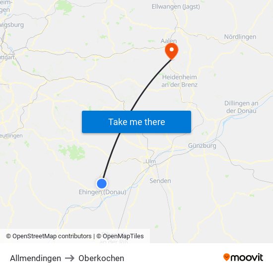 Allmendingen to Oberkochen map