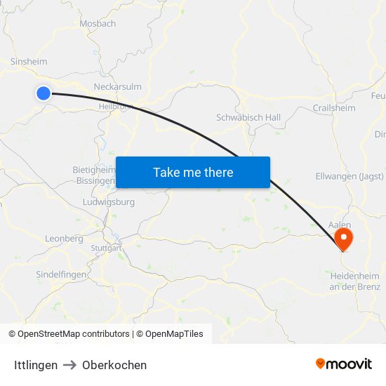 Ittlingen to Oberkochen map