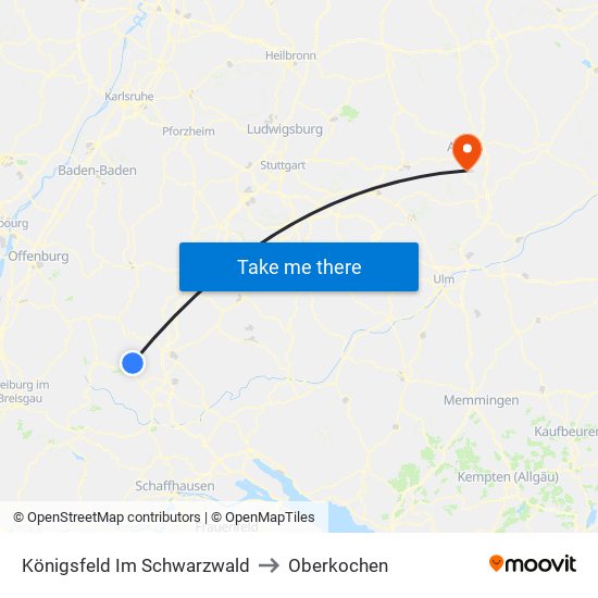 Königsfeld Im Schwarzwald to Oberkochen map