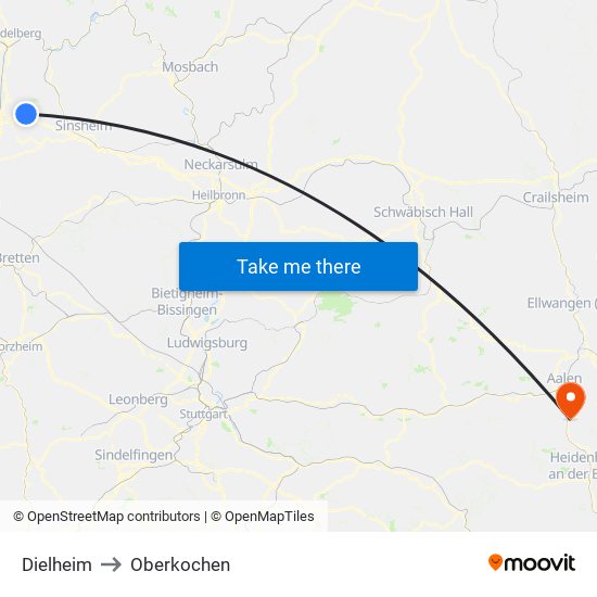 Dielheim to Oberkochen map