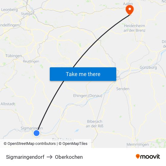 Sigmaringendorf to Oberkochen map