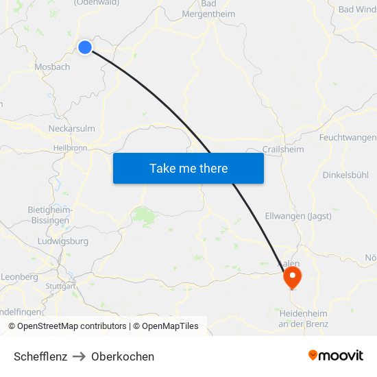 Schefflenz to Oberkochen map