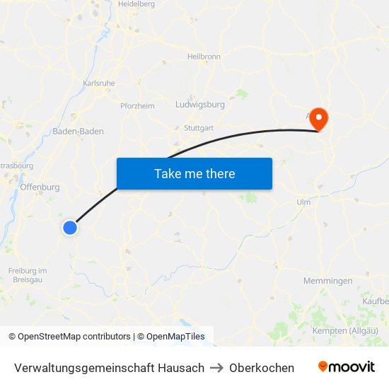 Verwaltungsgemeinschaft Hausach to Oberkochen map