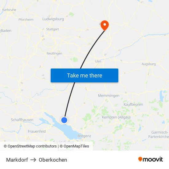 Markdorf to Oberkochen map