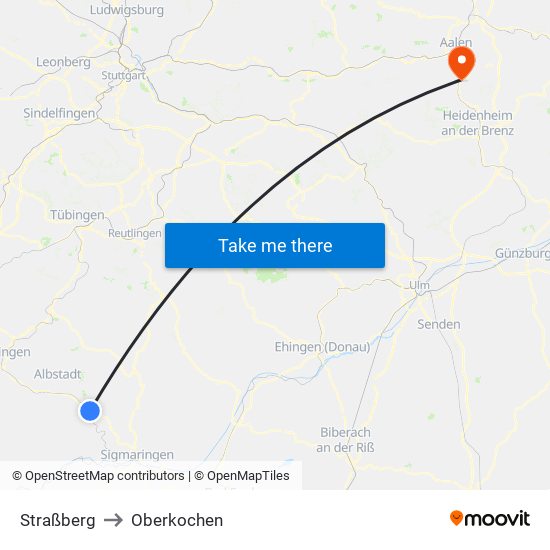 Straßberg to Oberkochen map