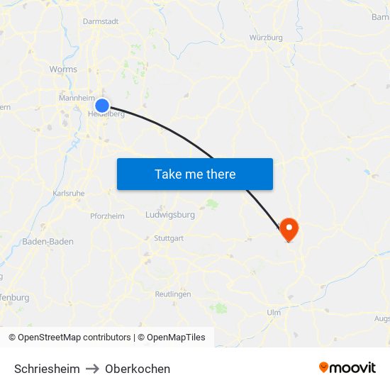 Schriesheim to Oberkochen map