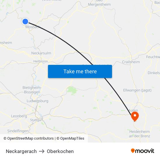 Neckargerach to Oberkochen map