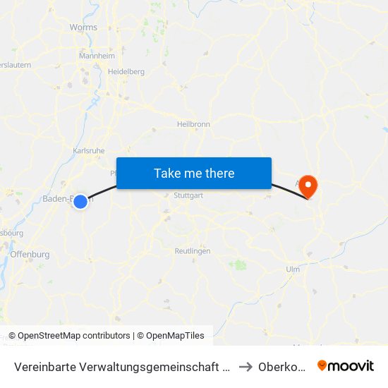 Vereinbarte Verwaltungsgemeinschaft Gernsbach to Oberkochen map