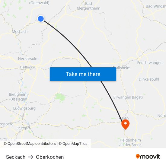 Seckach to Oberkochen map