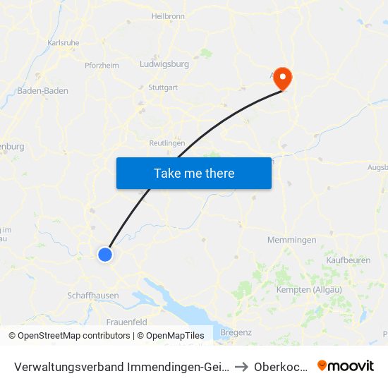 Verwaltungsverband Immendingen-Geisingen to Oberkochen map