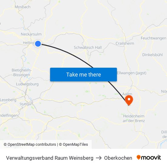 Verwaltungsverband Raum Weinsberg to Oberkochen map