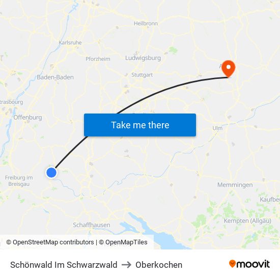 Schönwald Im Schwarzwald to Oberkochen map