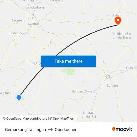 Gemarkung Tailfingen to Oberkochen map