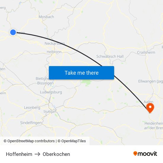 Hoffenheim to Oberkochen map