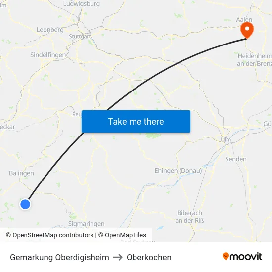 Gemarkung Oberdigisheim to Oberkochen map