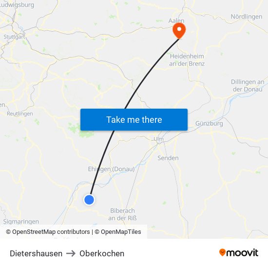 Dietershausen to Oberkochen map