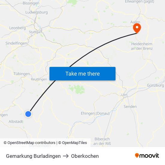 Gemarkung Burladingen to Oberkochen map